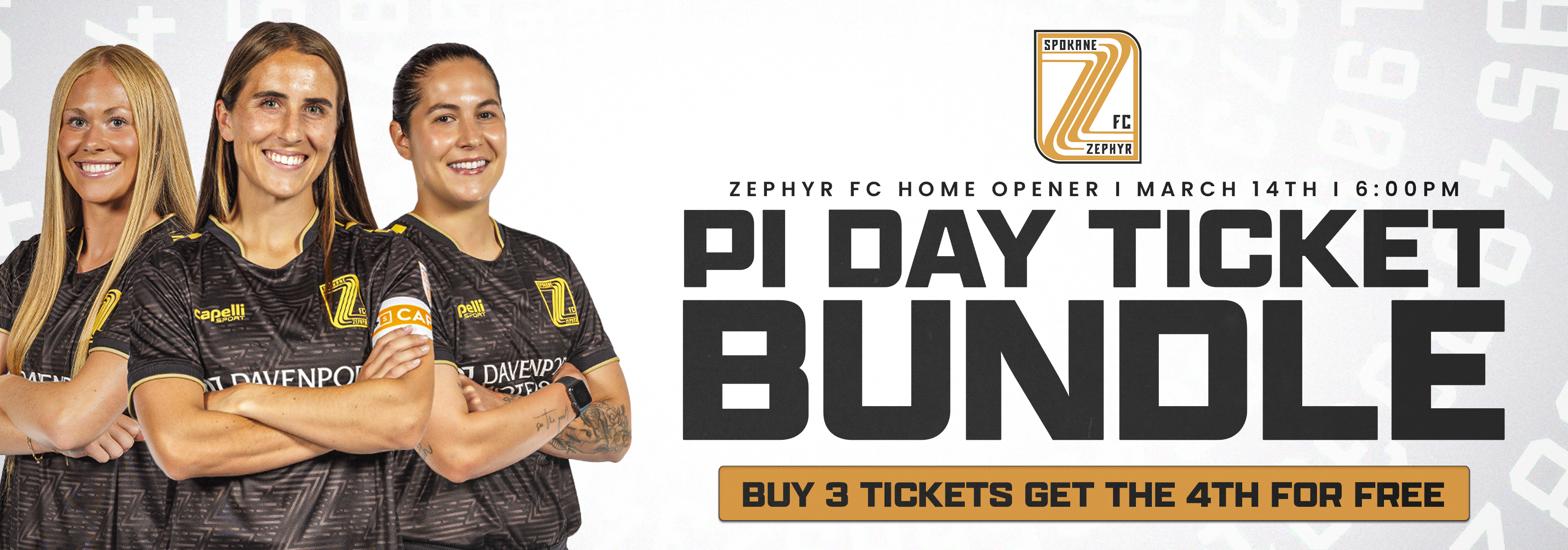Zephyr FC Home Opener March 14th 6:00 pm Pi day ticket bundle buy 3 tickets get the 4th for free

