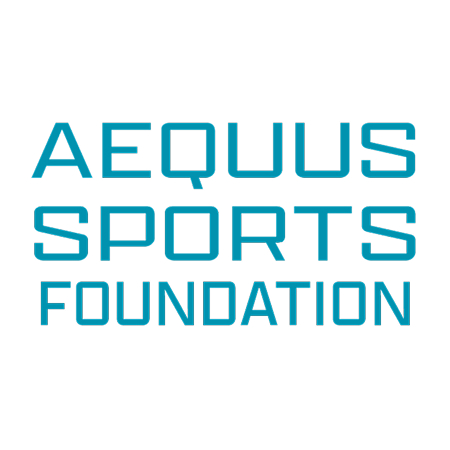 Logo of AEQUS Sports Foundation in bold turquoise lettering